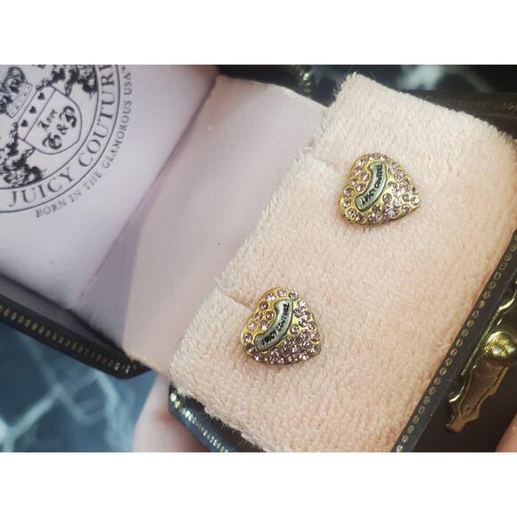 NEW IN BOX Juicy Couture Pave Heart Studs Pink Crystal Gold VINTAGE Y2K Jewelry - Picture 8 of 13
